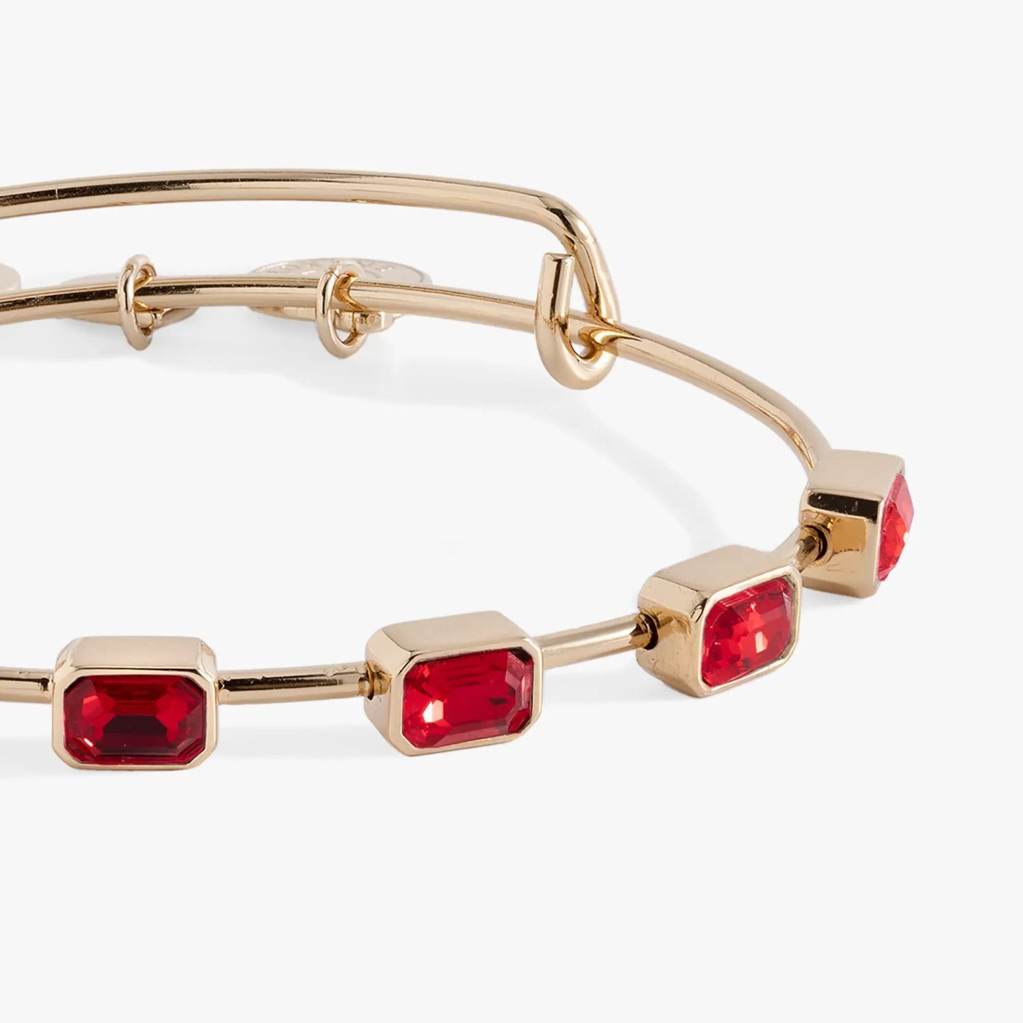 Bracelet: July Birthstone Emerald Cut Bangle by ALEX AND ANI with ruby stones in gold-tone on Tampa Home & Garden Store