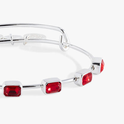 Bracelet July Birthstone Emerald Cut Bangle with red stones in silver Alex and Ani on Tampa Home & Garden Store