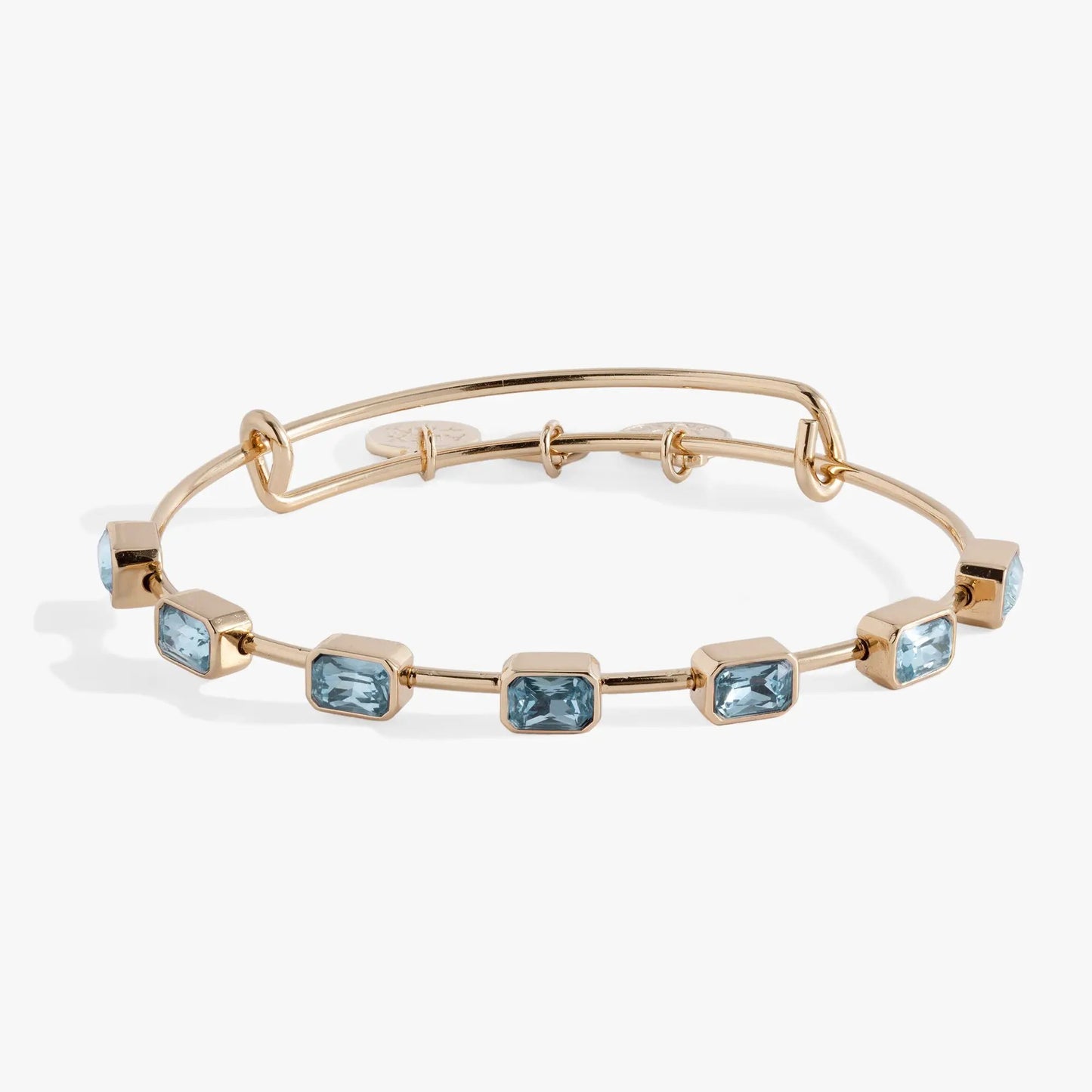 March birthstone emerald-cut bangle bracelet in gold-tone with blue stones by ALEX AND ANI on Tampa Home & Garden Store