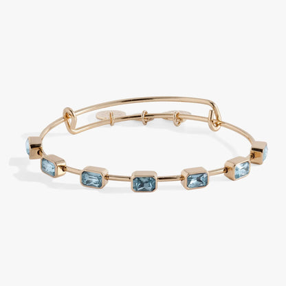 March birthstone emerald-cut bangle bracelet in gold-tone with blue stones by ALEX AND ANI on Tampa Home & Garden Store