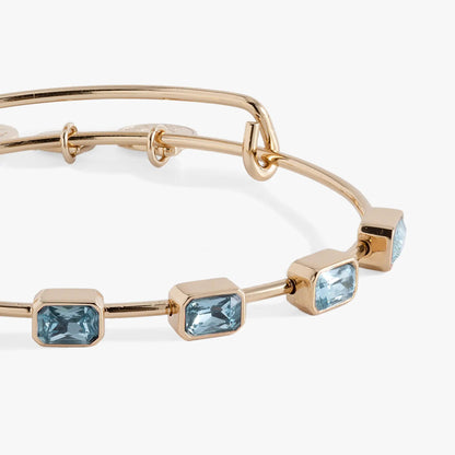 Emerald-cut aquamarine bangle in rose-gold tone by Alex and Ani on Tampa Home & Garden Store