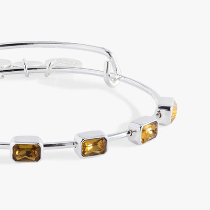Bracelet: ALEX AND ANI November Emerald Cut Bangle with amber citrine stones on silver band on Tampa Home & Garden Store