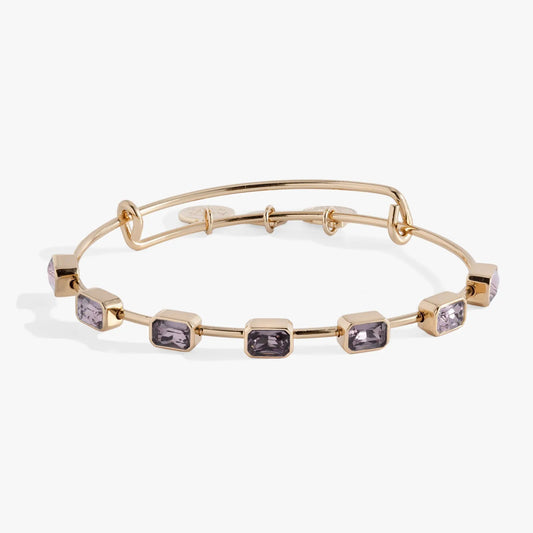 Bracelet June Birthstone Emerald Cut Bangle by Alex and Ani in rose gold with purple stones on Tampa Home & Garden Store