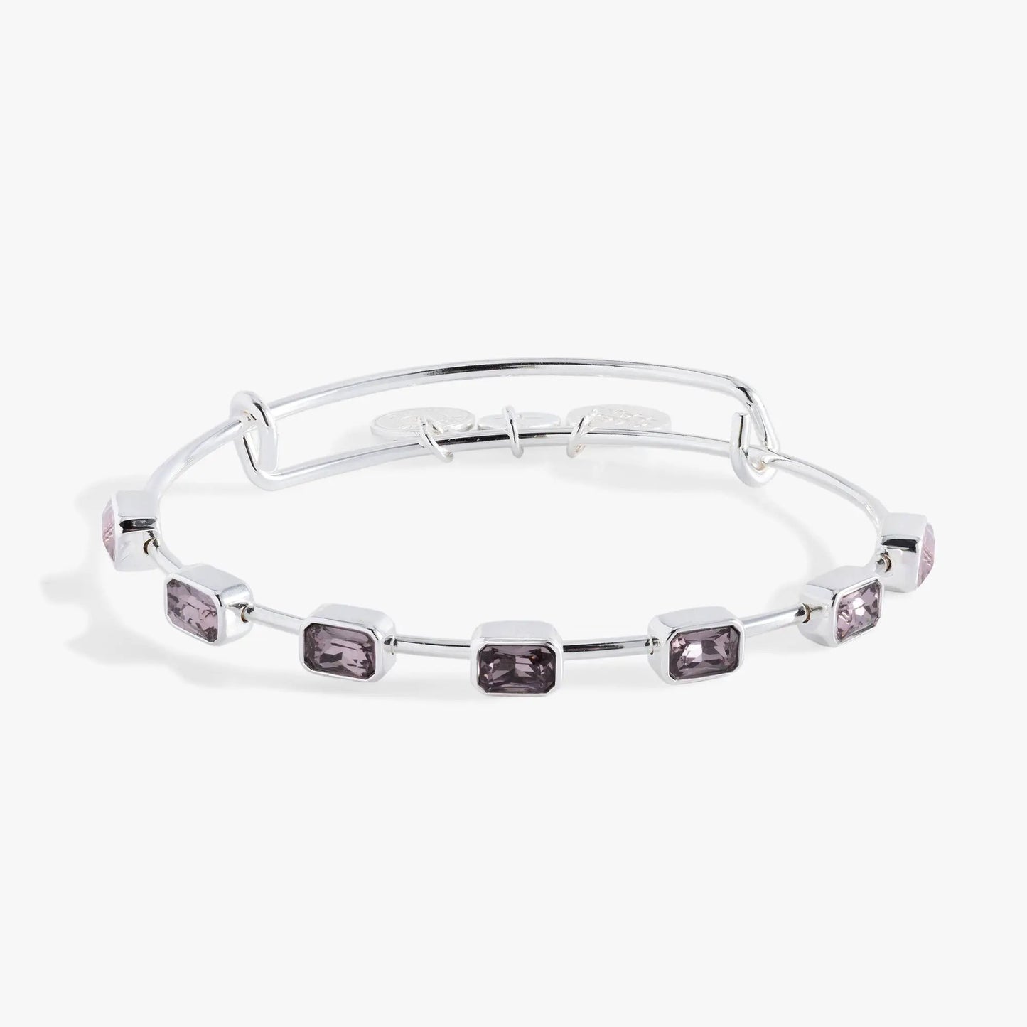 June birthstone emerald-cut bangle with purple stones in silver-tone links by Alex and Ani on Tampa Home & Garden Store