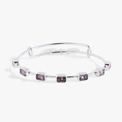 June birthstone emerald-cut bangle with purple stones in silver-tone links by Alex and Ani on Tampa Home & Garden Store