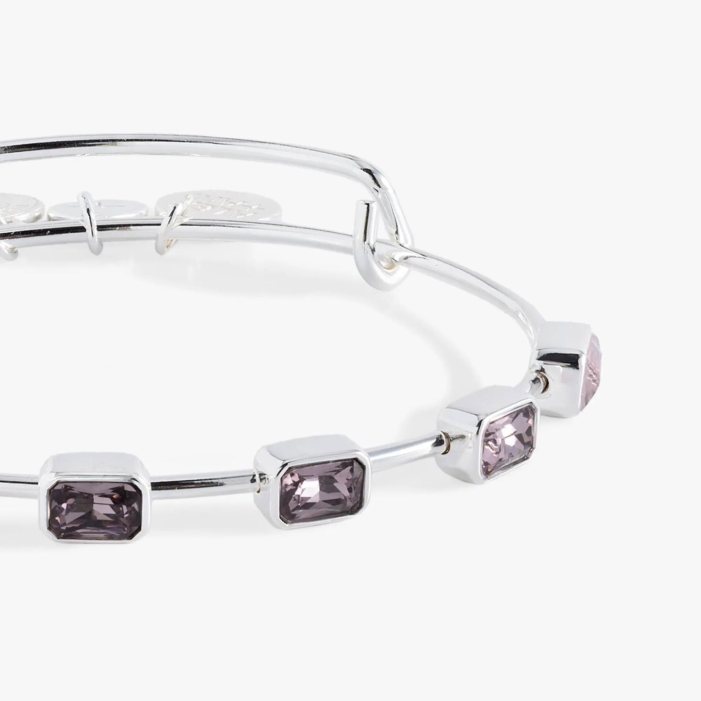June Birthstone Emerald Cut Bangle bracelet with square lavender stones in silver settings on Tampa Home & Garden Store