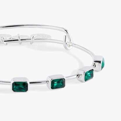 ALEX AND ANI May Birthstone Emerald Cut Bangle, silver bracelet with emerald stones on Tampa Home & Garden Store