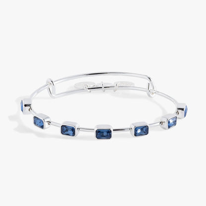 September Emerald Cut Bangle with blue stones in a silver bracelet by Alex and Ani on Tampa Home & Garden Store