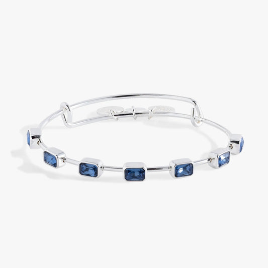 September Emerald Cut Bangle with blue stones in a silver bracelet by Alex and Ani on Tampa Home & Garden Store