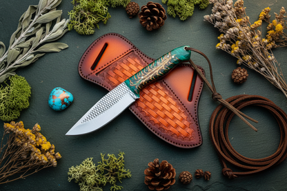 Rasp Steel Ranch Knife with pine cone resin handle and leather sheath Frontier Cowboy Gear on Tampa Home & Garden Store