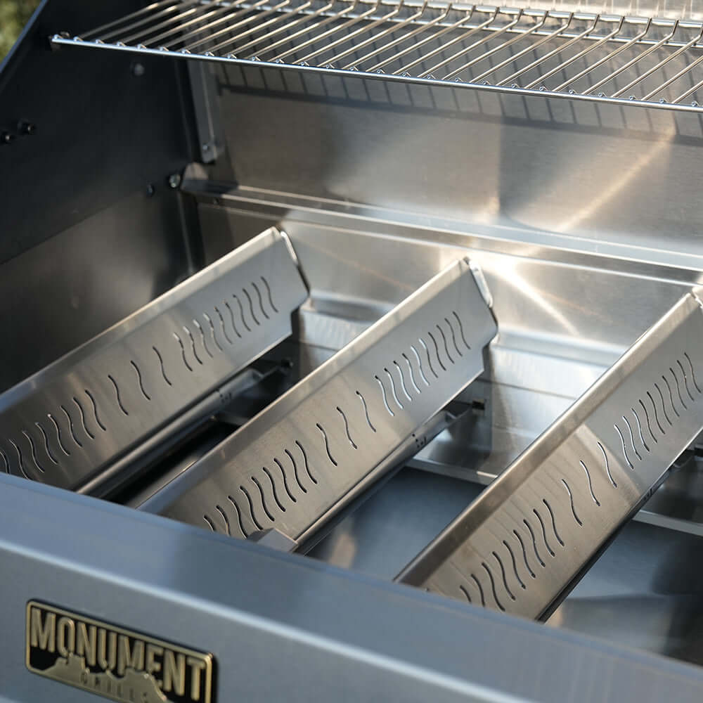 Eminence 405 Chic Clearview stainless gas grill interior with 6 burners Monument Grills on Tampa Home & Garden Store
