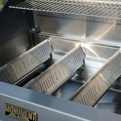 Eminence 405 Chic Clearview stainless gas grill interior with 6 burners Monument Grills on Tampa Home & Garden Store