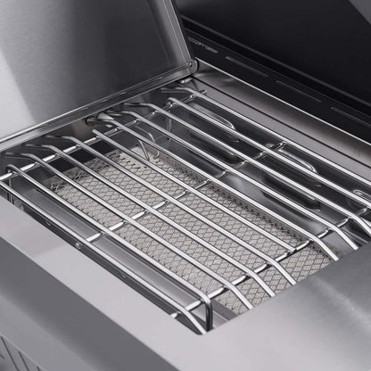 Eminence 405 6-Burner gas grill interior with stainless steel cooking grates on Tampa Home & Garden Store