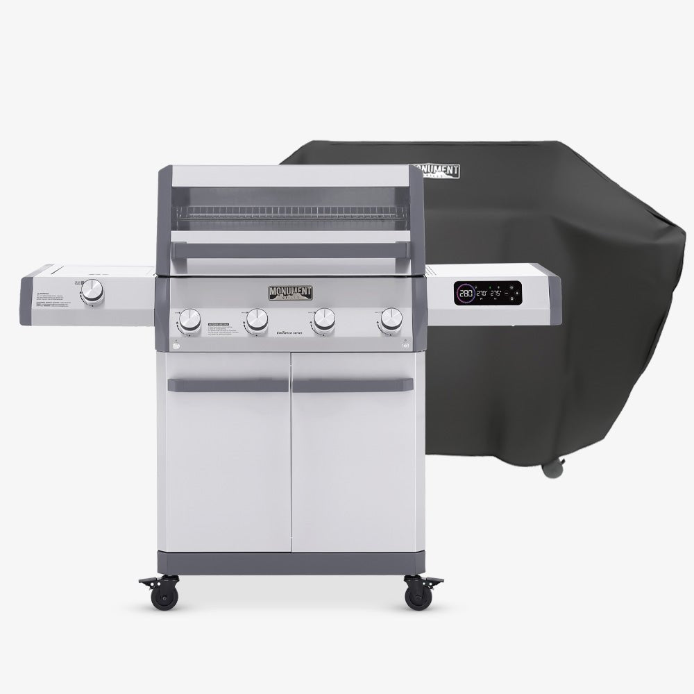 Monument Grills Eminence 405 6-burner gas grill, stainless hood, ClearView, wheeled cabinet on Tampa Home & Garden Store