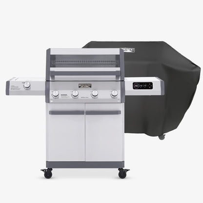 Monument Grills Eminence 405 6-burner gas grill, stainless hood, ClearView, wheeled cabinet on Tampa Home & Garden Store