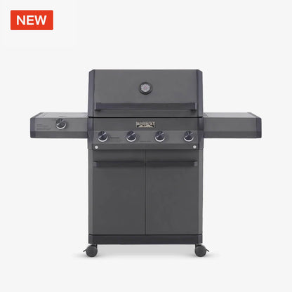 Monument Grills Eminence 425 six-burner propane outdoor grill with side shelves and wheels on Tampa Home & Garden Store