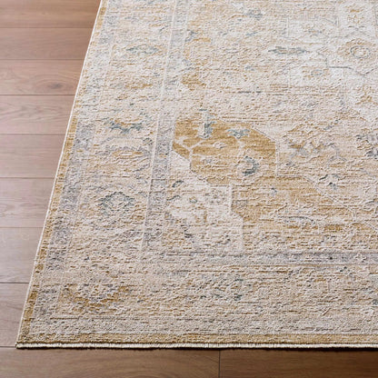 Rhody Luxe Rug - Clearance by Boutique Rugs, beige distressed area rug with cream highlights and fringe on Tampa Home & Garden Store