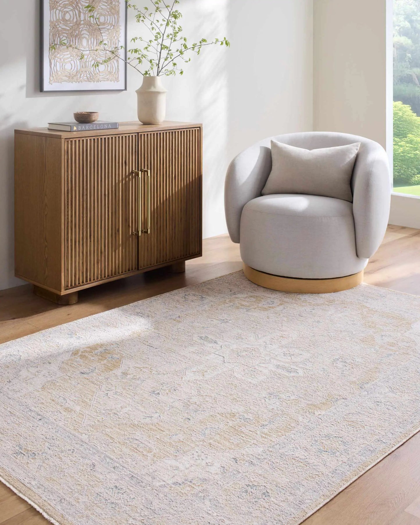 Rhody Luxe Rug by Boutique Rugs, light beige area rug with subtle pattern on Tampa Home & Garden Store