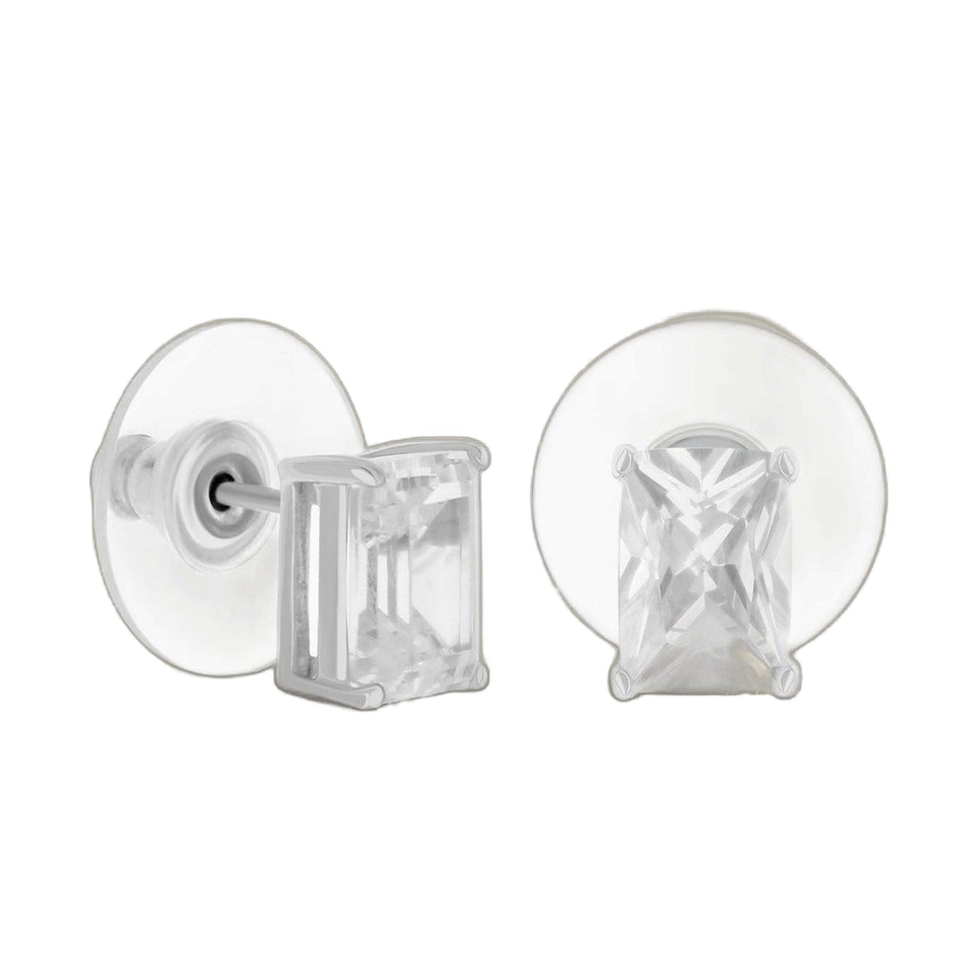 Pair of 925 Princess Cut Stud Earrings with clear crystals in a silver-tone setting on Tampa Home & Garden Store