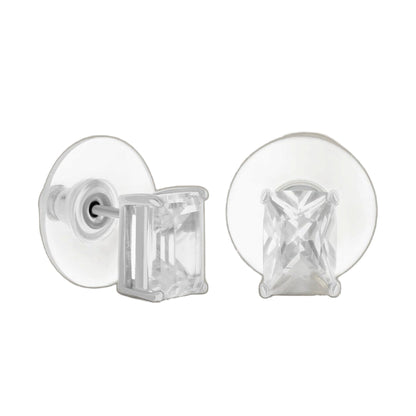 Pair of 925 Princess Cut Stud Earrings with clear crystals in a silver-tone setting on Tampa Home & Garden Store