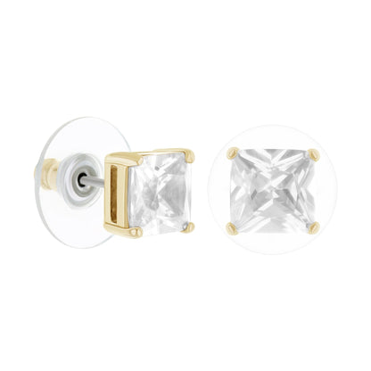 925 Princess Cut Earrings by Lauren G Adams with clear stones in gold prong setting pair on Tampa Home & Garden Store