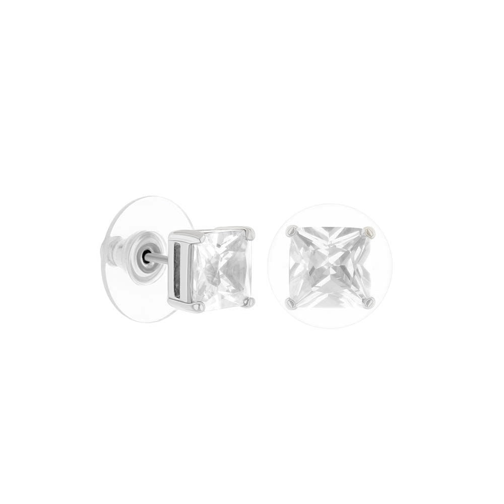 925 Princess Cut Earrings by Lauren G Adams; 1 pair sterling silver stud earrings with clear princess-cut stones on Tampa Home & Garden Store