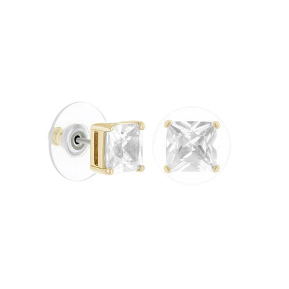Pair of Lauren G Adams 925 Princess Cut Stud Earrings with gold prong settings and clear gemstones on Tampa Home & Garden Store