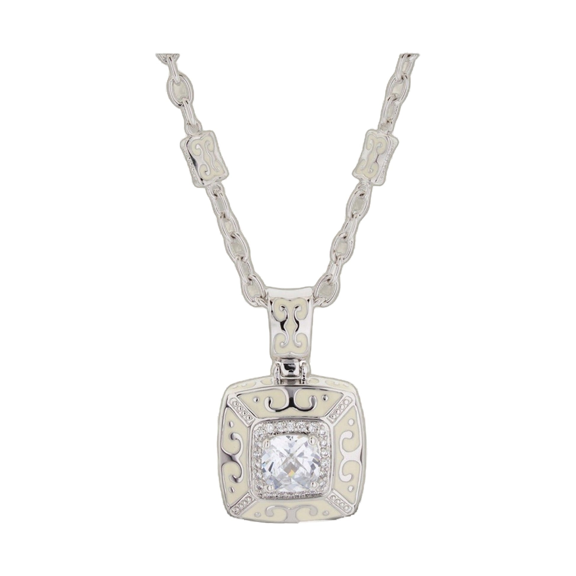 Enamel Engagement framed crystal pendant necklace by Lauren G Adams with silver-tone chain on Tampa Home & Garden Store