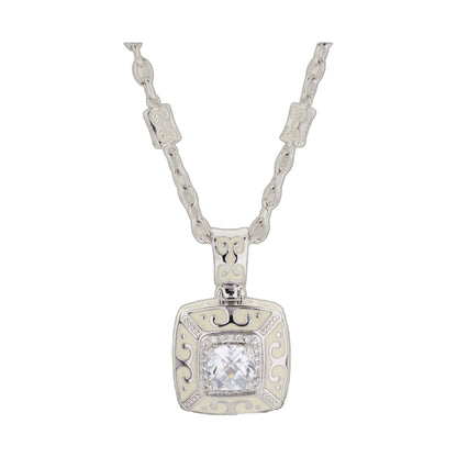 Enamel Engagement framed crystal pendant necklace by Lauren G Adams with silver-tone chain on Tampa Home & Garden Store