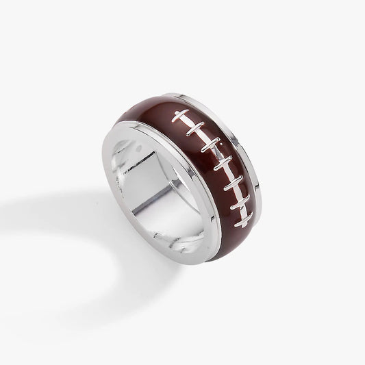 Football Fidget Ring by ALEX AND ANI burgundy enamel band with stitch detailing on Tampa Home & Garden Store