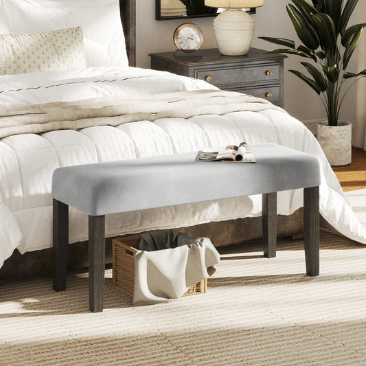 Banco para pie de cama con asiento acolchado y patas de madera maciza - Gris