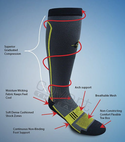 Endurance Graduated Compression Sock black running sock Covert Threads arch support mesh on Tampa Home & Garden Store