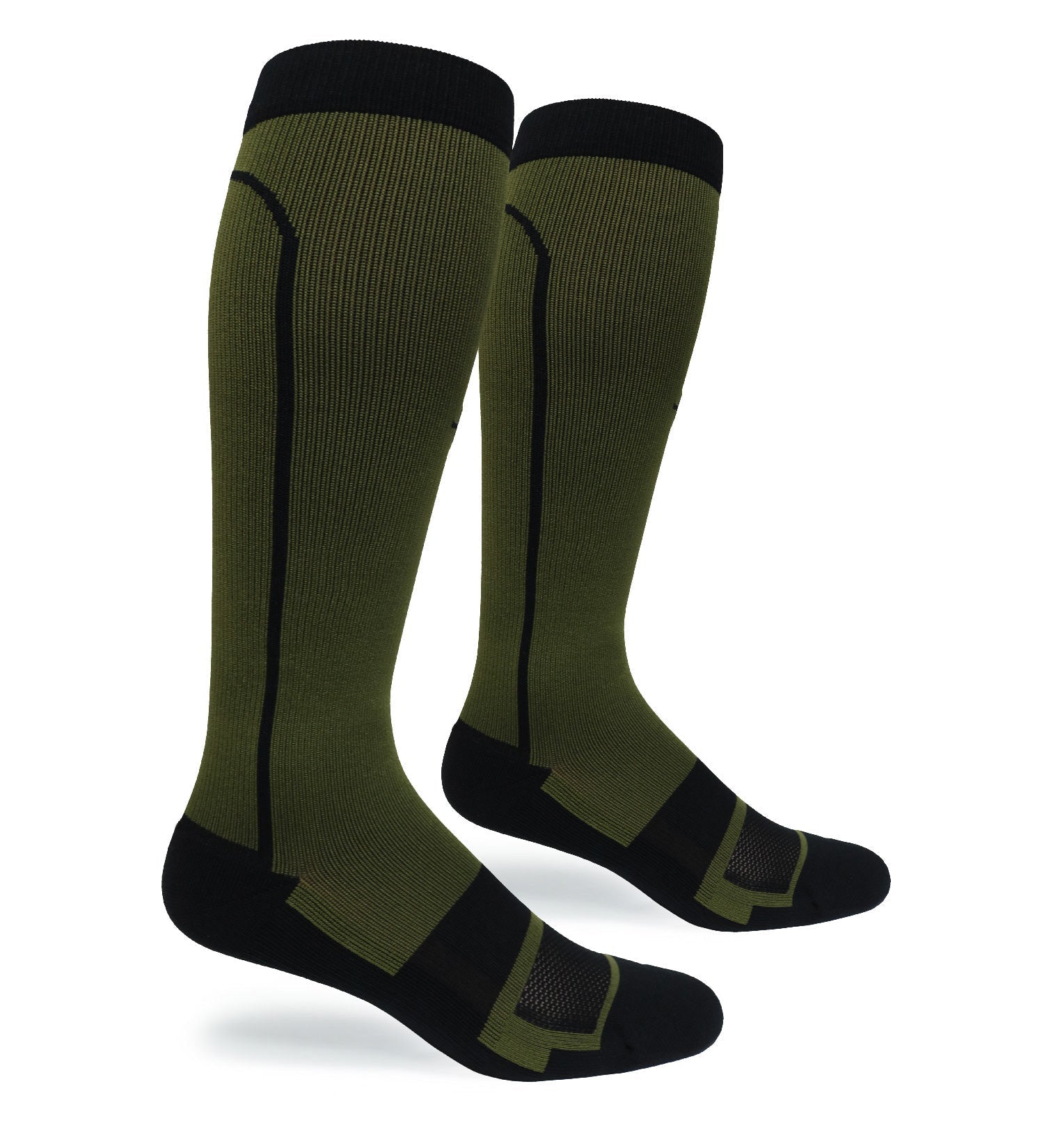 Endurance Graduated Compression Sock olive knee-high with black heel Covert Threads on Tampa Home & Garden Store