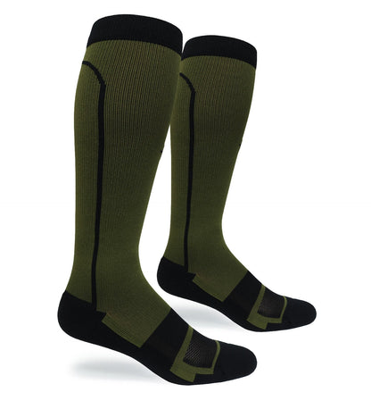 Endurance Graduated Compression Sock olive knee-high with black heel Covert Threads on Tampa Home & Garden Store