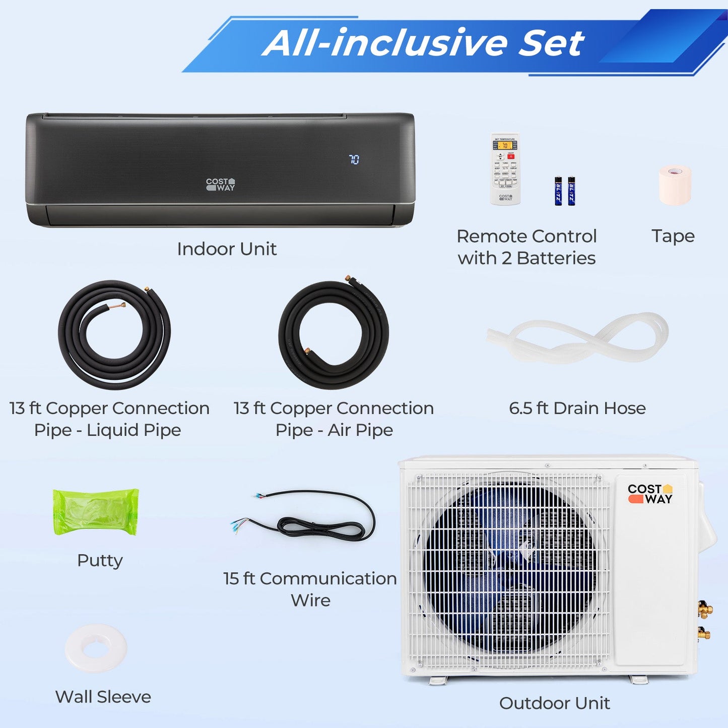 Aire Acondicionado y Calentador Mini Split de 24000 BTU, 21 SEER2, 208-230V, con Certificación Energy Star, Habilitado para Wifi, Color Gris