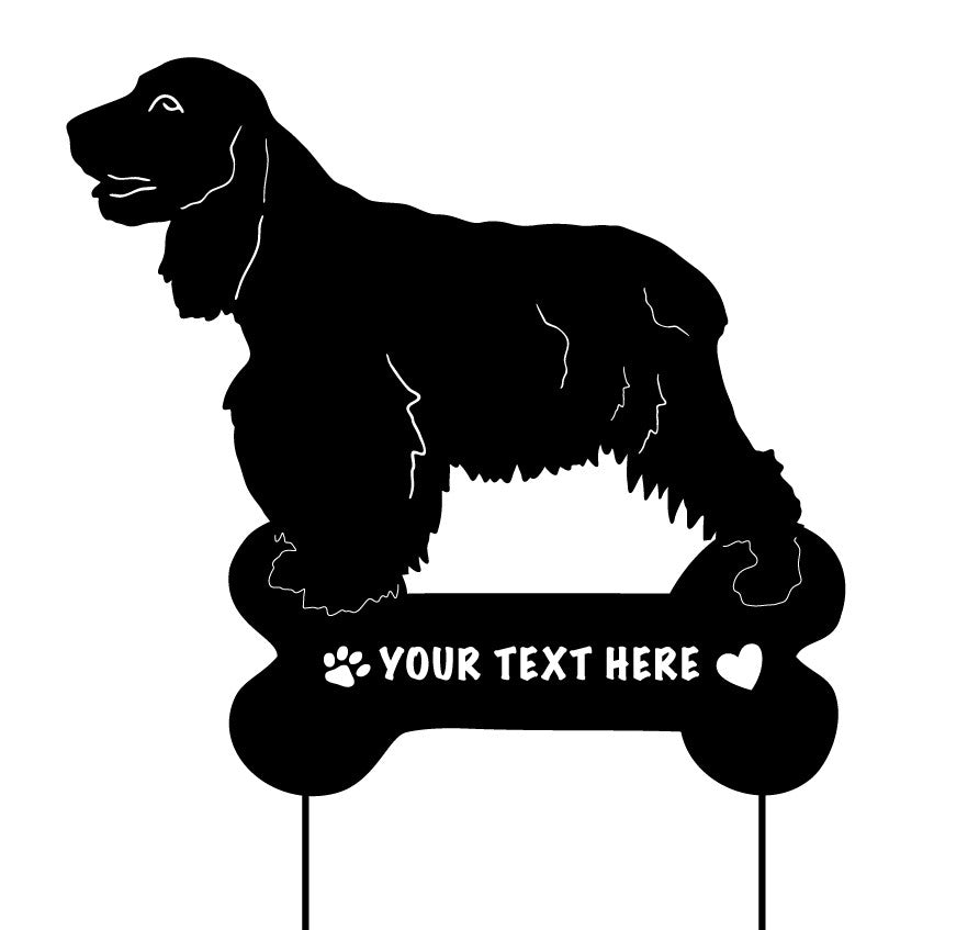 English Cocker Spaniel garden stake bone plaque, black silhouette by Rustica Ornamentals on Tampa Home & Garden Store