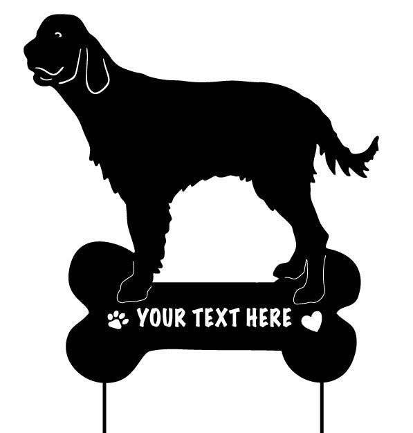 English Setter garden stake wall hanging, black metal dog on bone sign by Rustica Ornamentals on Tampa Home & Garden Store