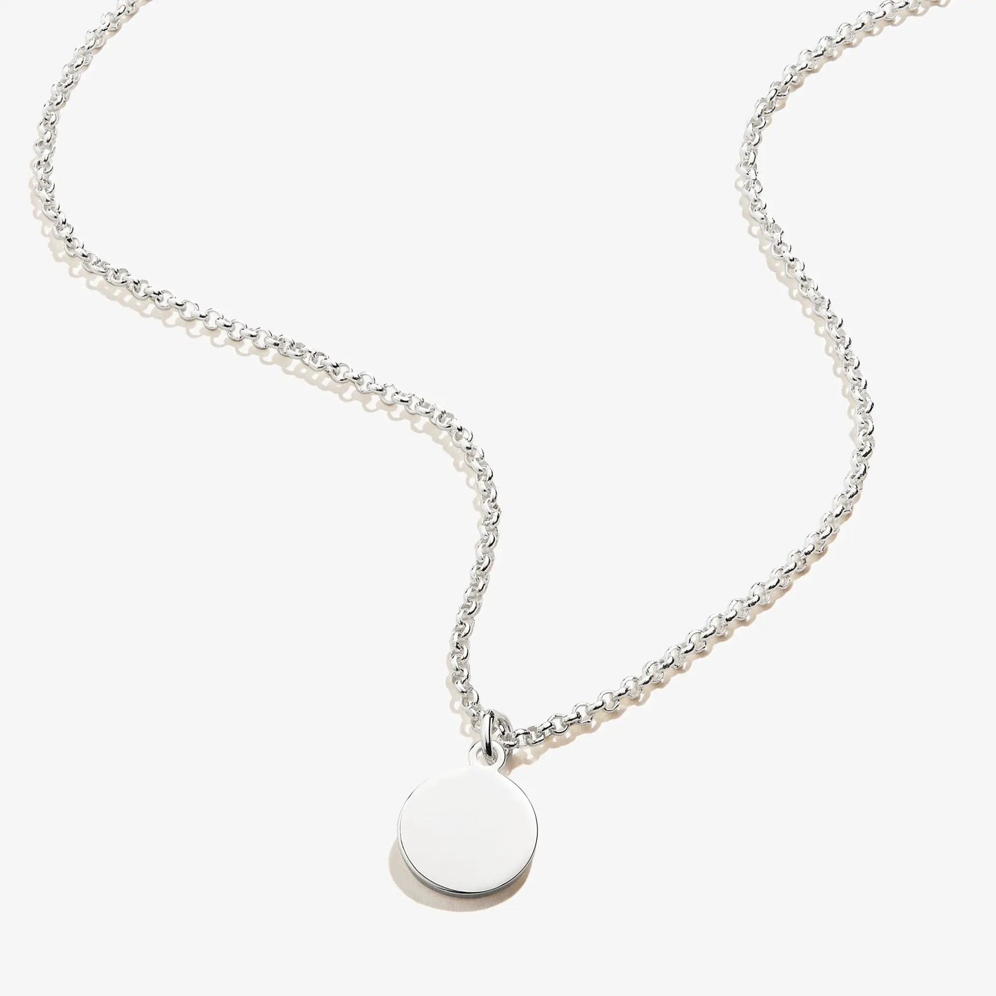 Small Circle Charm Necklace by ALEX AND ANI, silver tone, 19-inch chain with round pendant on Tampa Home & Garden Store