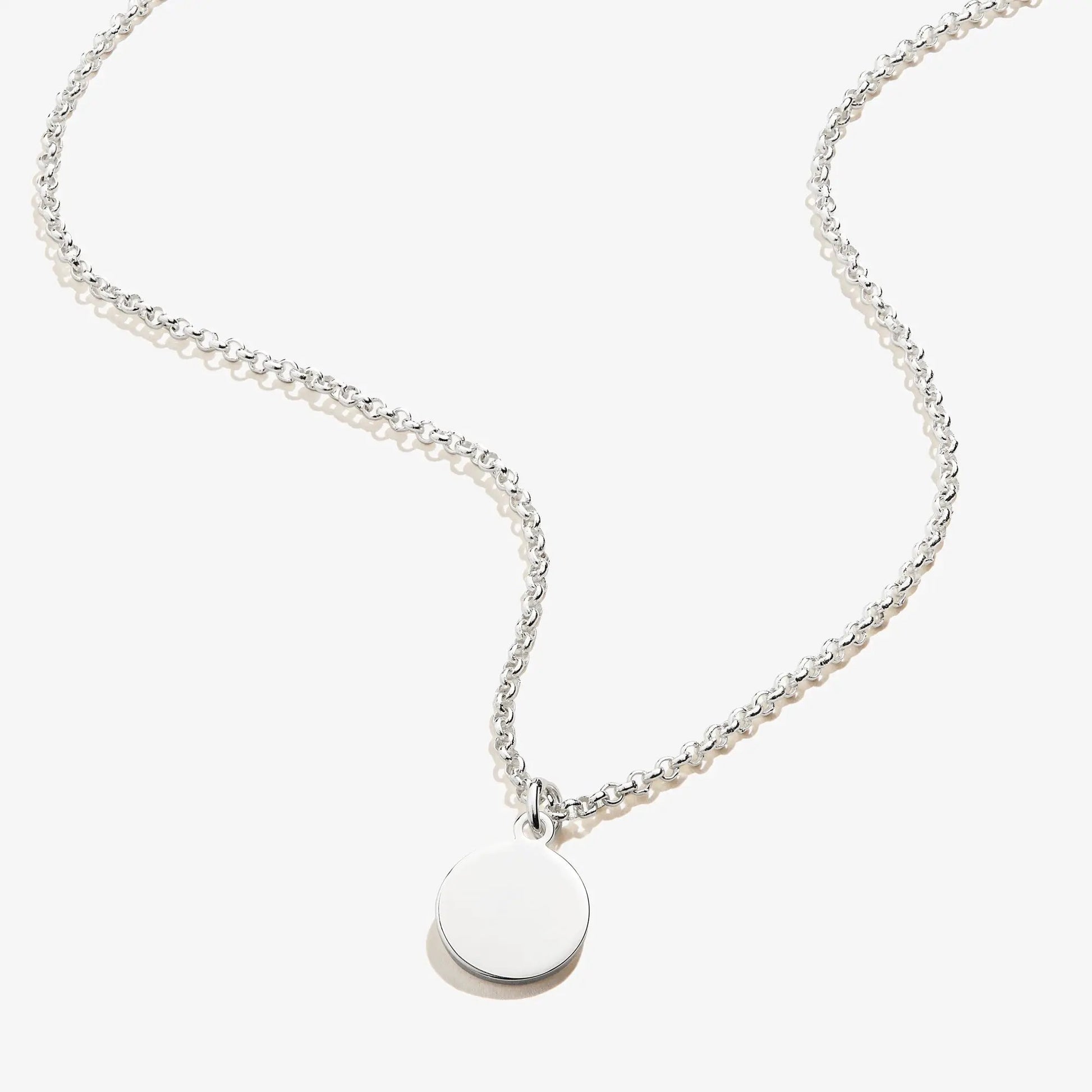 Small Circle Charm Necklace by ALEX AND ANI, silver tone, 19-inch chain with round pendant on Tampa Home & Garden Store