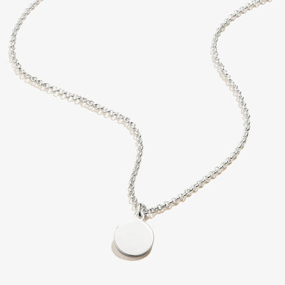 Small Circle Charm Necklace by ALEX AND ANI, silver tone, 19-inch chain with round pendant on Tampa Home & Garden Store