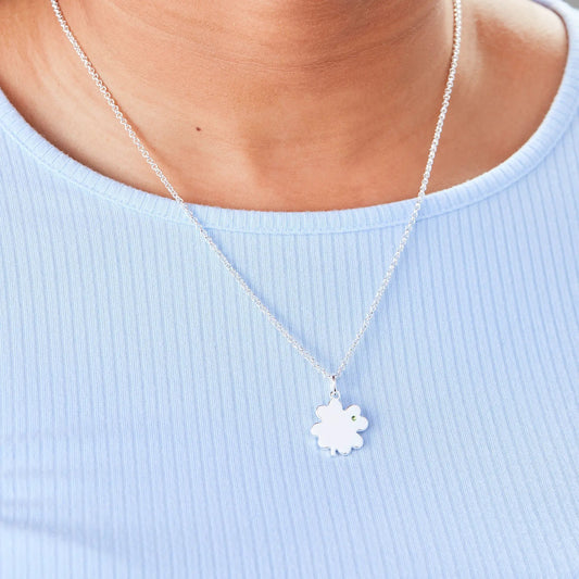Four-Leaf Clover Necklace, 21in by ALEX AND ANI, silver-tone chain with clover pendant on Tampa Home & Garden Store