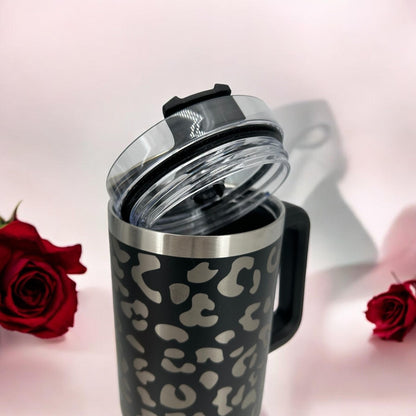 40 oz stainless steel insulated tumbler with camouflage wrap, handle, straw lid on Tampa Home & Garden Store