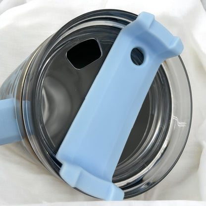 Shaketea 40 oz stainless steel tumbler with blue silicone handle and straw lid on Tampa Home & Garden Store
