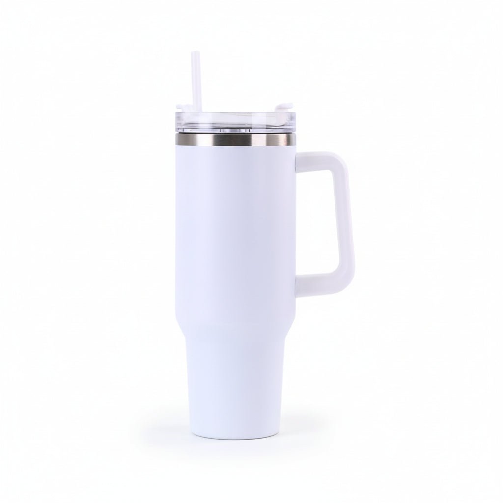 40 oz stainless steel insulated tumbler with handle and straw lid in lavender on Tampa Home & Garden Store