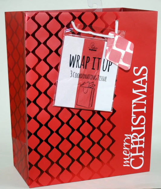 Traditional Gift Bag with Tissue Red Waves Large by The Country Christmas Loft on Tampa Home & Garden Store