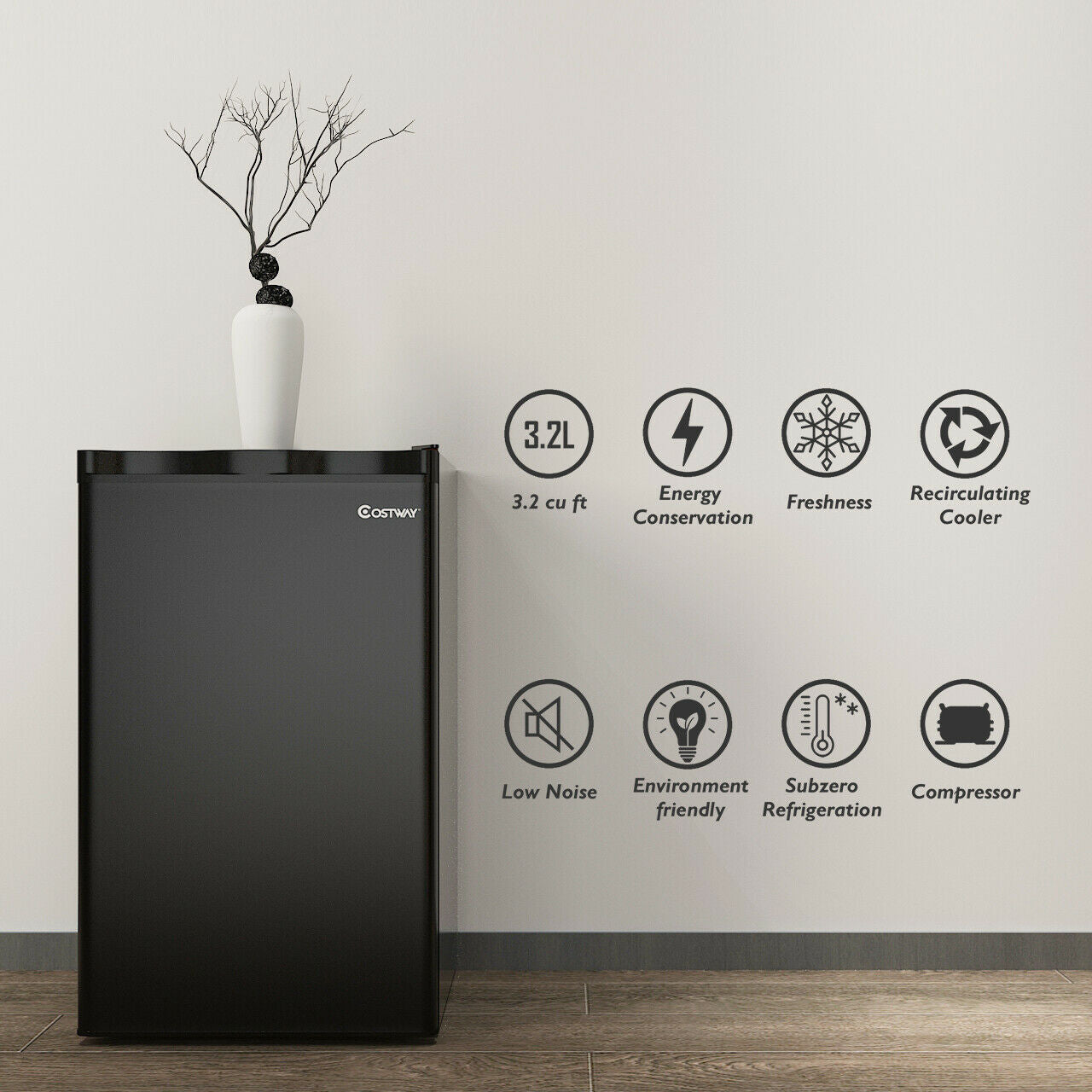 Refrigerador compacto para dormitorio de 3.2 pies cúbicos - Negro