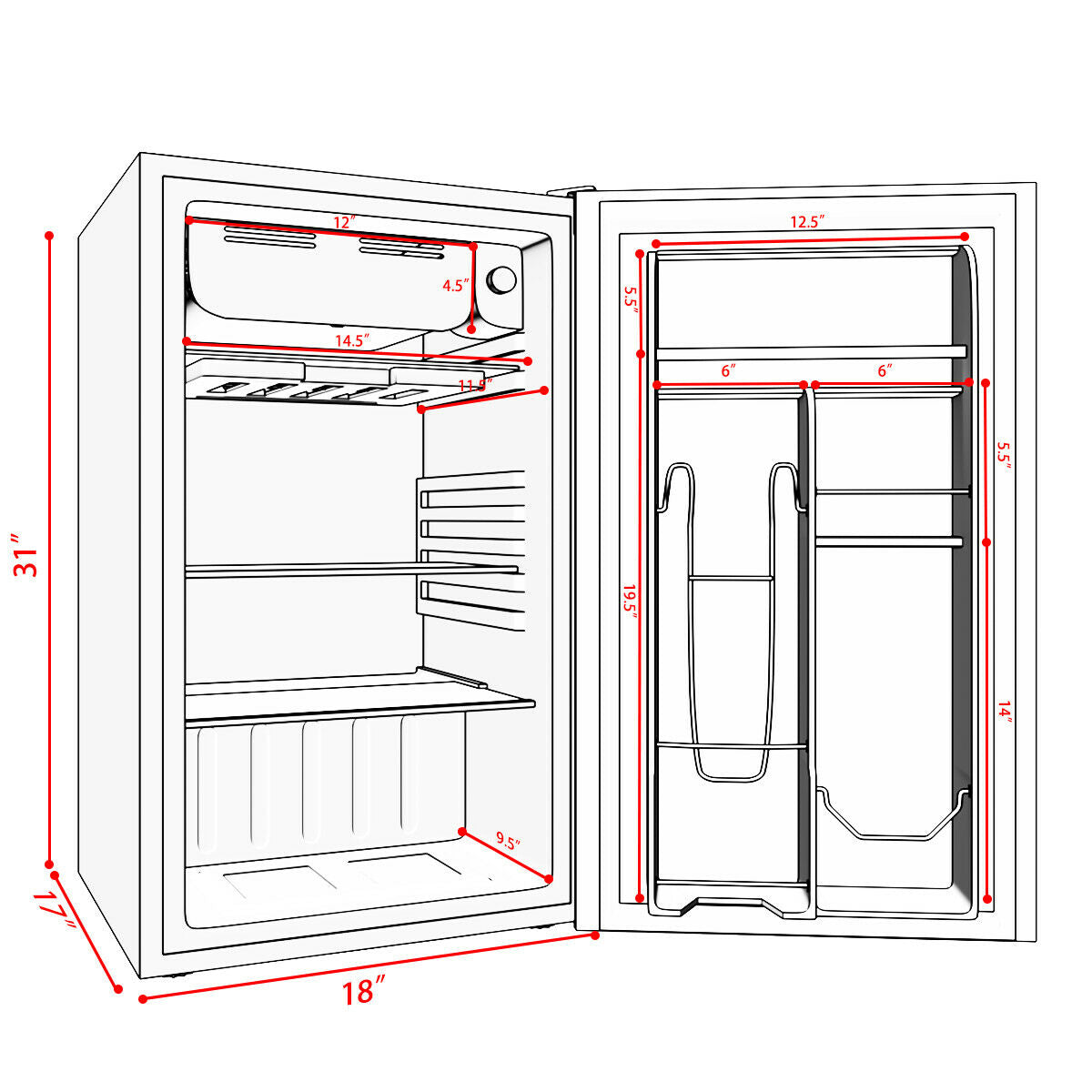 Refrigerador compacto para dormitorio de 3.2 pies cúbicos - Negro