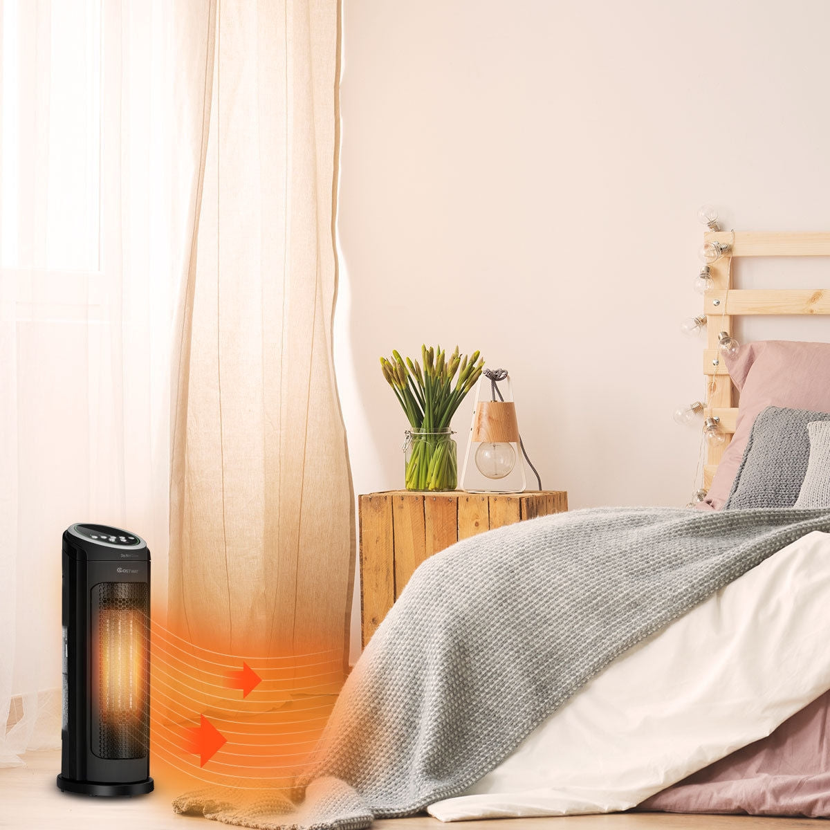 Calentador portátil cerámico oscilante PTC de 1500 W con tecnología LED