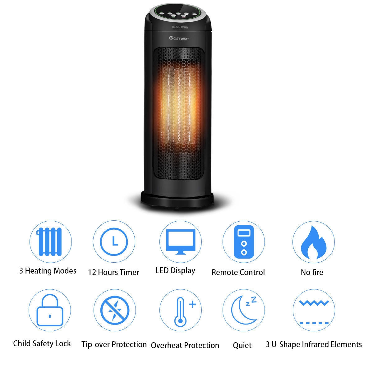 Calentador portátil cerámico oscilante PTC de 1500 W con tecnología LED