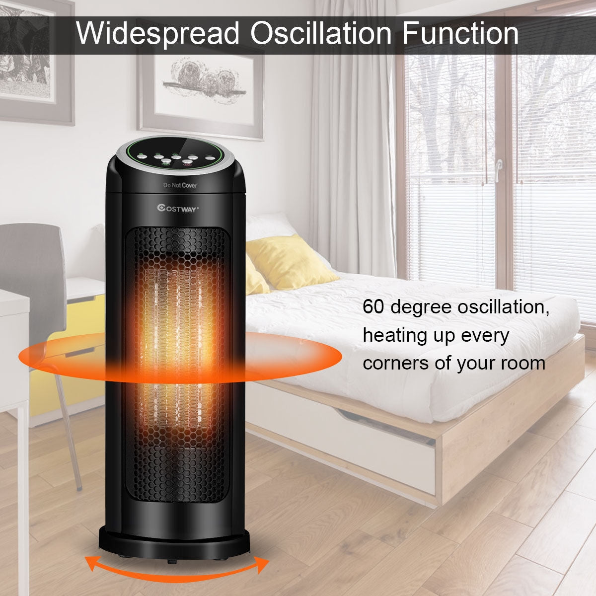 Calentador portátil cerámico oscilante PTC de 1500 W con tecnología LED